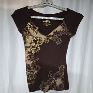 South Pole Brown Tee with Gold Design